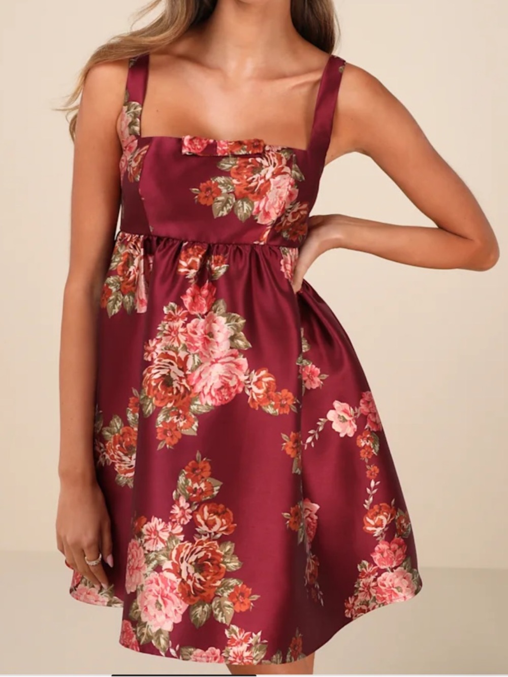 Lulu’s Unbelievably Lovely Red Floral Babydoll Empire Waist Mini Dress NWT XL